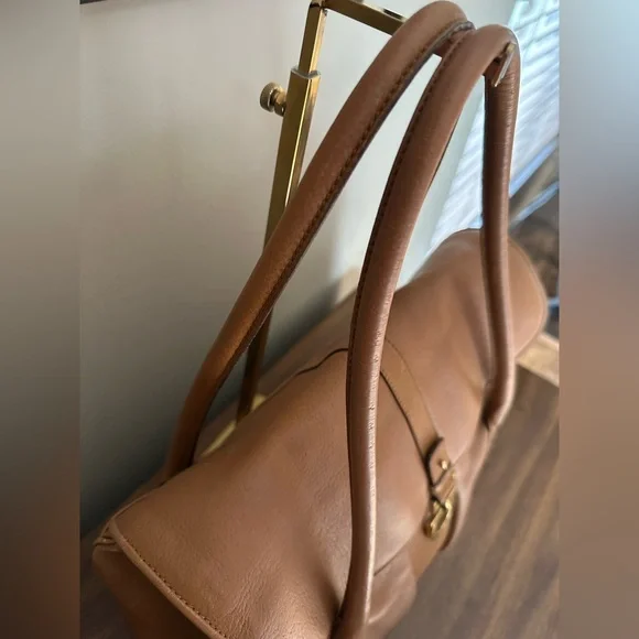 SALVATORE FERRAGAMO Tan Brown Leather Gancini Satchel Flap Bowler Bag Italy - Picture 3 of 10